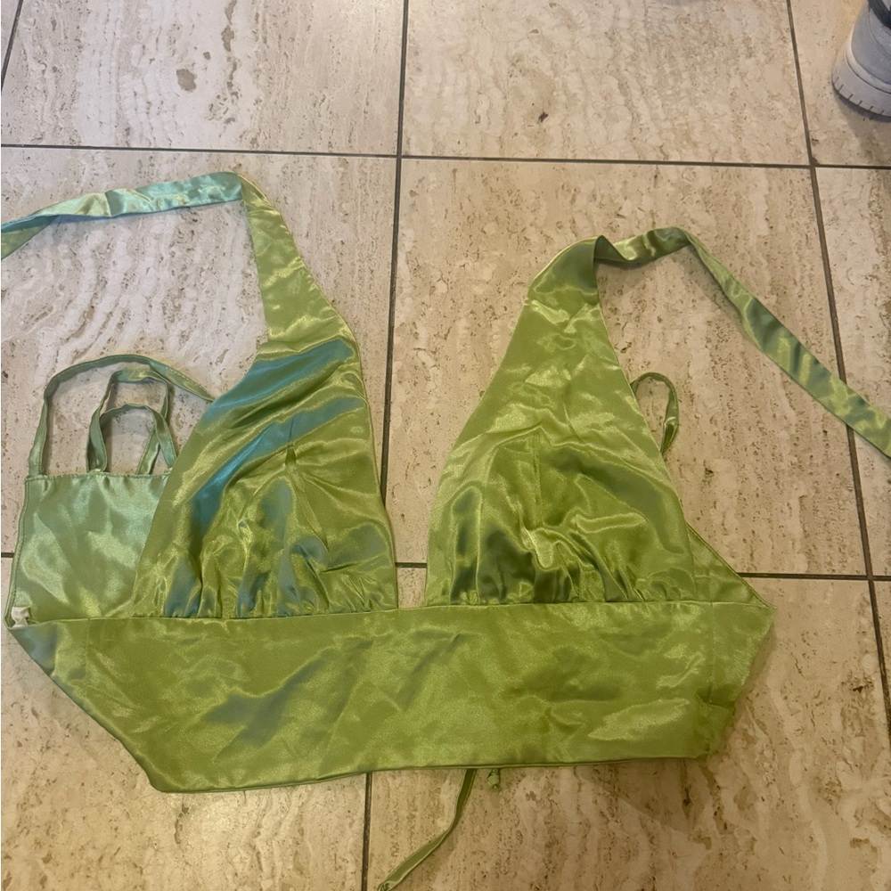 Green Satin Halter Bralette